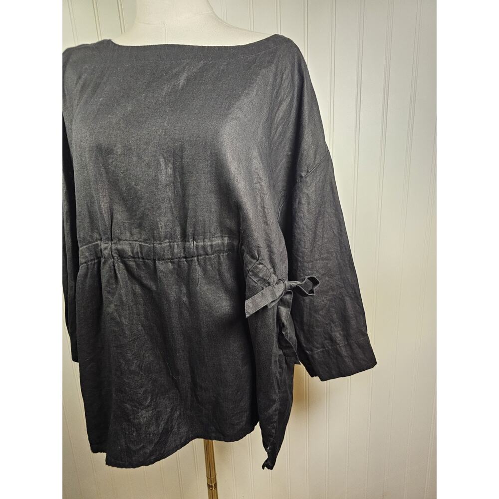 Eileen Fisher Black Boxy Fit Organic Handkerchief Linen Blouse Women's M - Picture 2 of 8